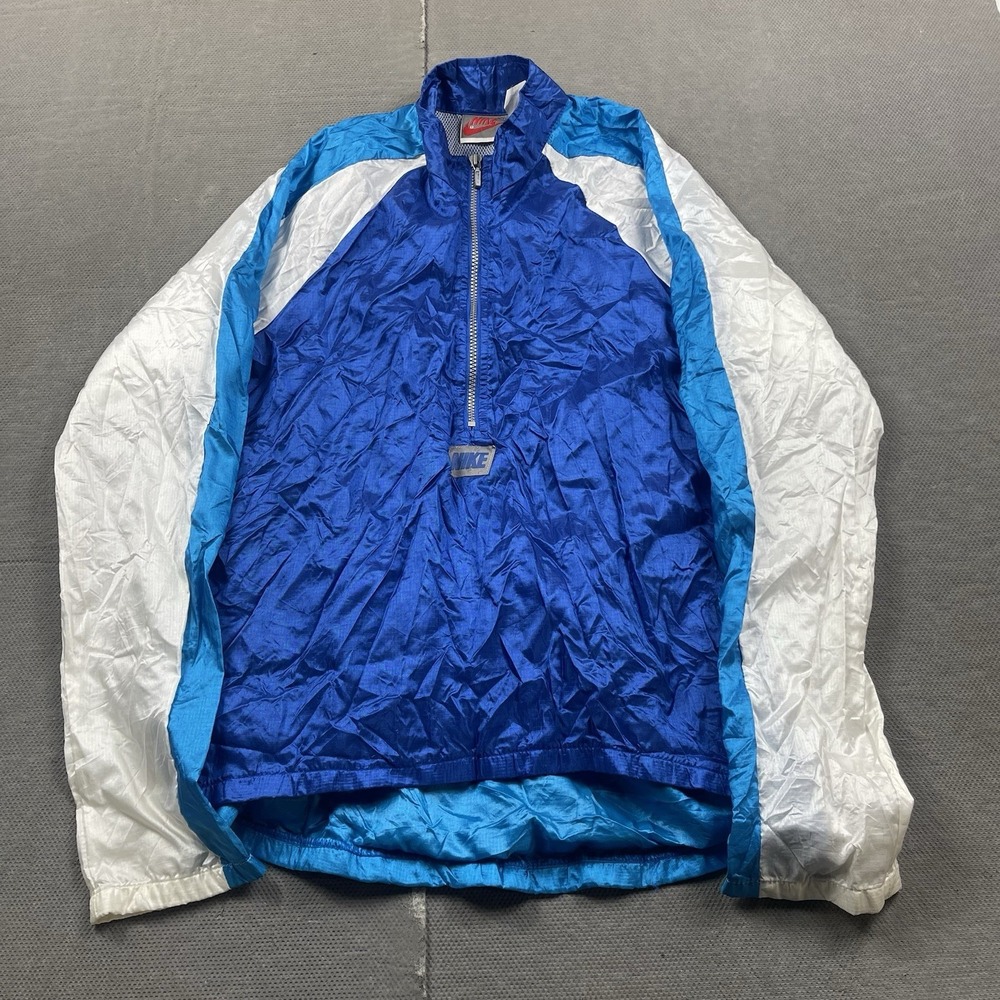 Vintage Nike Jacket Mens Medium Windbreaker 1/2 Zip Blue Colorblock‎ Nylon
